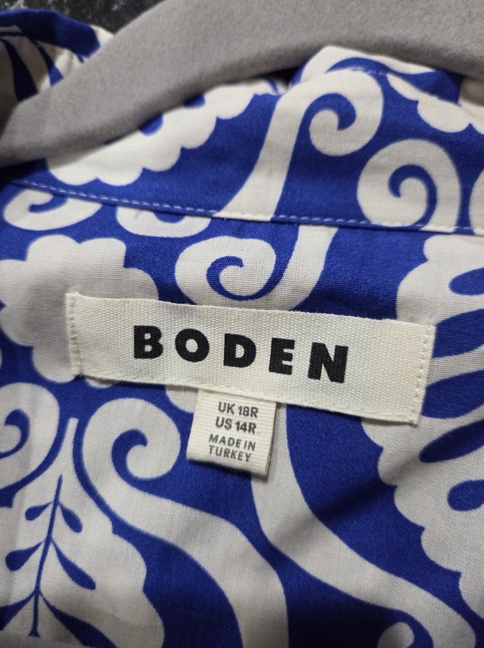 Boden Blue Printed Short-Sleeve Maxi Dress with Tie Waist - Size 14R - Picture 4 of 10